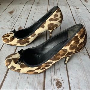 PRADA Leopard Pony Pumps Patent Bow 38 AUTHENTIC